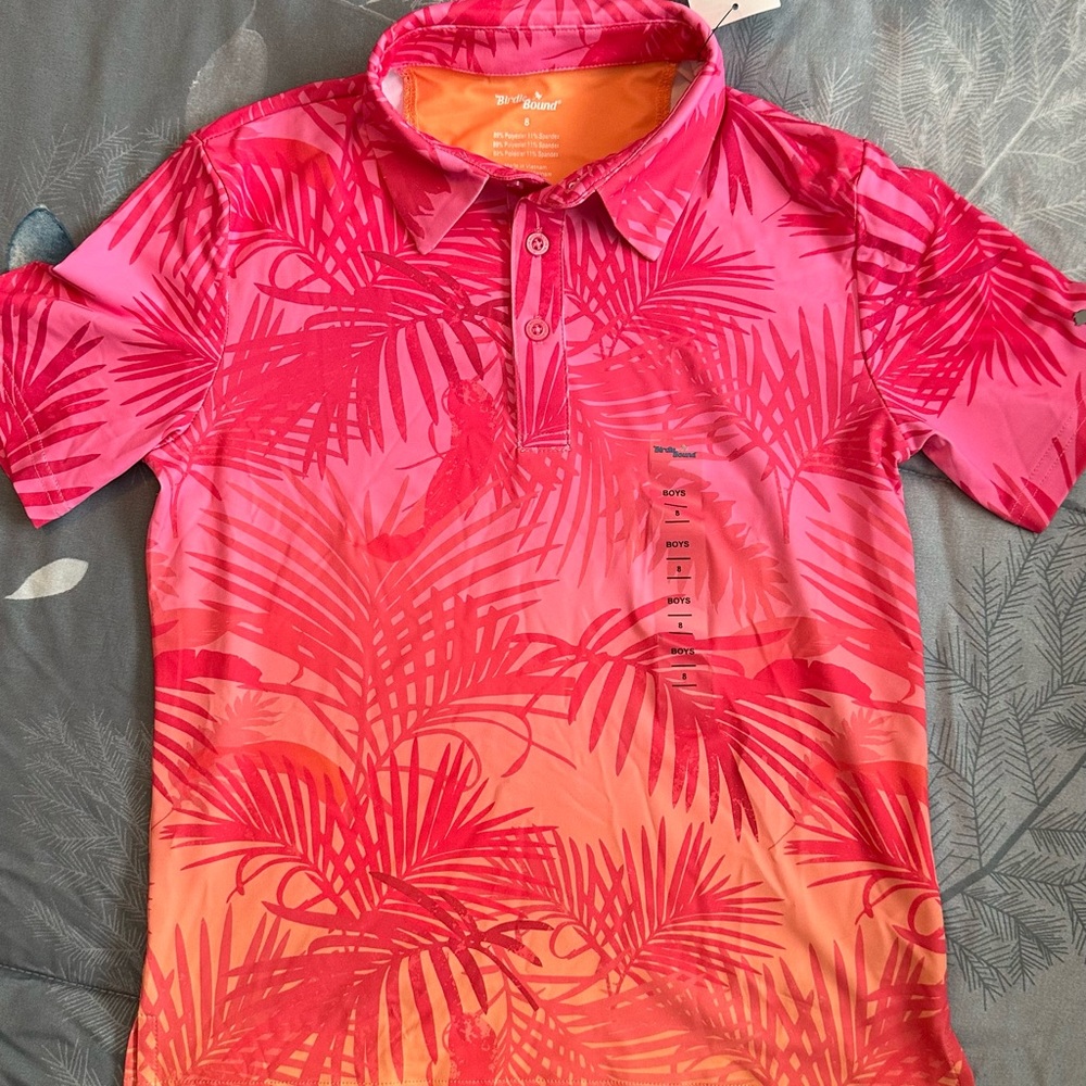 NWT Birdies Pink and Orange Leaf Pattern Shirt SZ 8